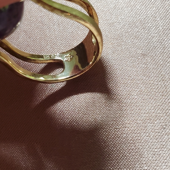 Purple Turquoise and Gold Plated Sterling Ring - Picture 3 of 8